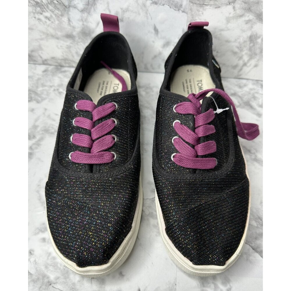 Toms Sneakers 37 EU Youth 5 Cordones Cupsole Black Tiny Purple Sparkle Glitter